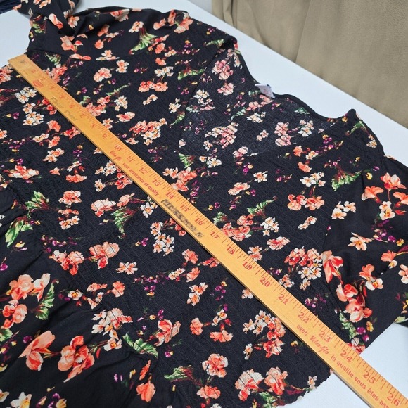 Old Navy Shirt Womens 3X Black Floral Smocked Puff Sleeves Dark Cottage Peasant - Picture 7 of 11